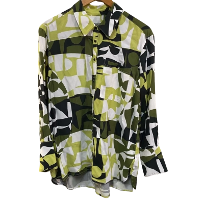 BNWT Yarra Trail Womens Size 10 Button Up Blouse Black / Green / White 
