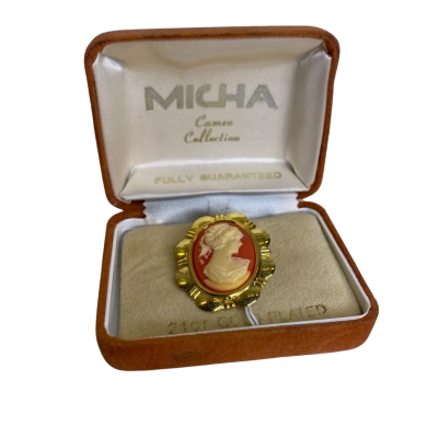 Micha Cameo Collection 24ct Gold Plated Womens Brooch Cream / Gold 