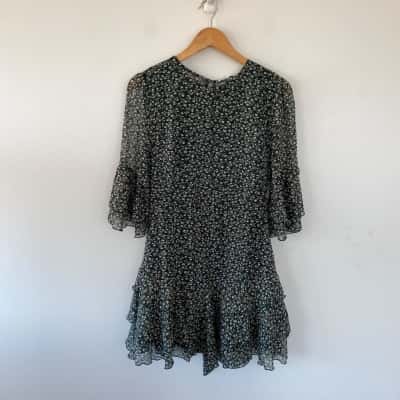 Sweet Pot Green Floral Long Sleeve Mini Dress  Size 8 