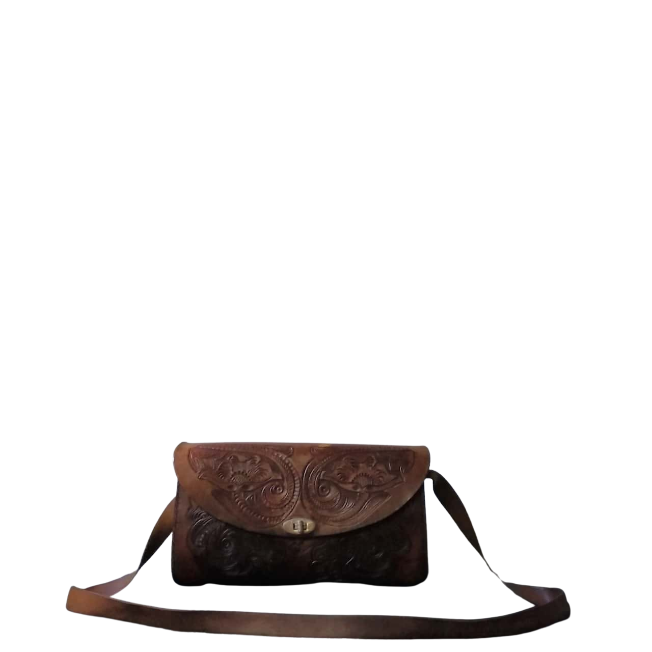 Vintage Leather Bag, Western Handbag, Fixed Side Handles, Brown (s)