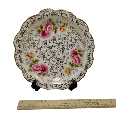 Vintage James Kent Staffordshire Rose And Gold Chintz Cake Plate