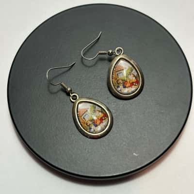  Vtg. Style Enamel Raised Teardrop Earrings 