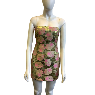 Bec & Bridge Women's Label Size 10 Metallic Floral Mini Dress Pink & Gold 