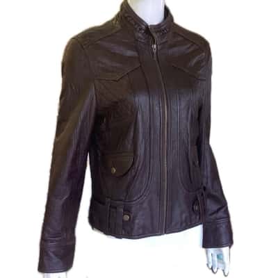  DmK Womens  Size 42 / XL Leather Jacket Brown 