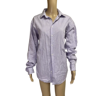 Calvin Klein Mens  Size 34 Long Sleeve Shirt Pinstriped / Purple / White 