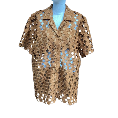 Oroton  Size 12 Short Sleeve Shirt Brown 