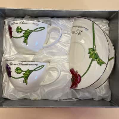 Teacups and Plates Floral Set Silver Anniversary 