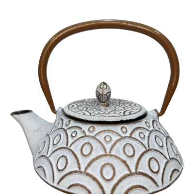 Cast Iron Teapot White and Copper Design