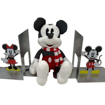 Mickey & Minnie Mouse Metal Disney 100 Bookends + Plush Mickey