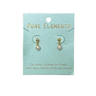  PURE ELEMENTS Cultured Freshwater Pearl 14 CT Gold Plated Sterling Silver Earrings (NEW WITH TAG)