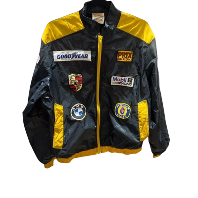 Vintage Grand Prix Racing Jacket Windbreaker 70s / 80sRetro Mens Size Large with 9 Embroidered Labels