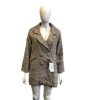 BNWT Lareey  Women's Size S Wool Winter Coat Brown & Cream  Pattern 