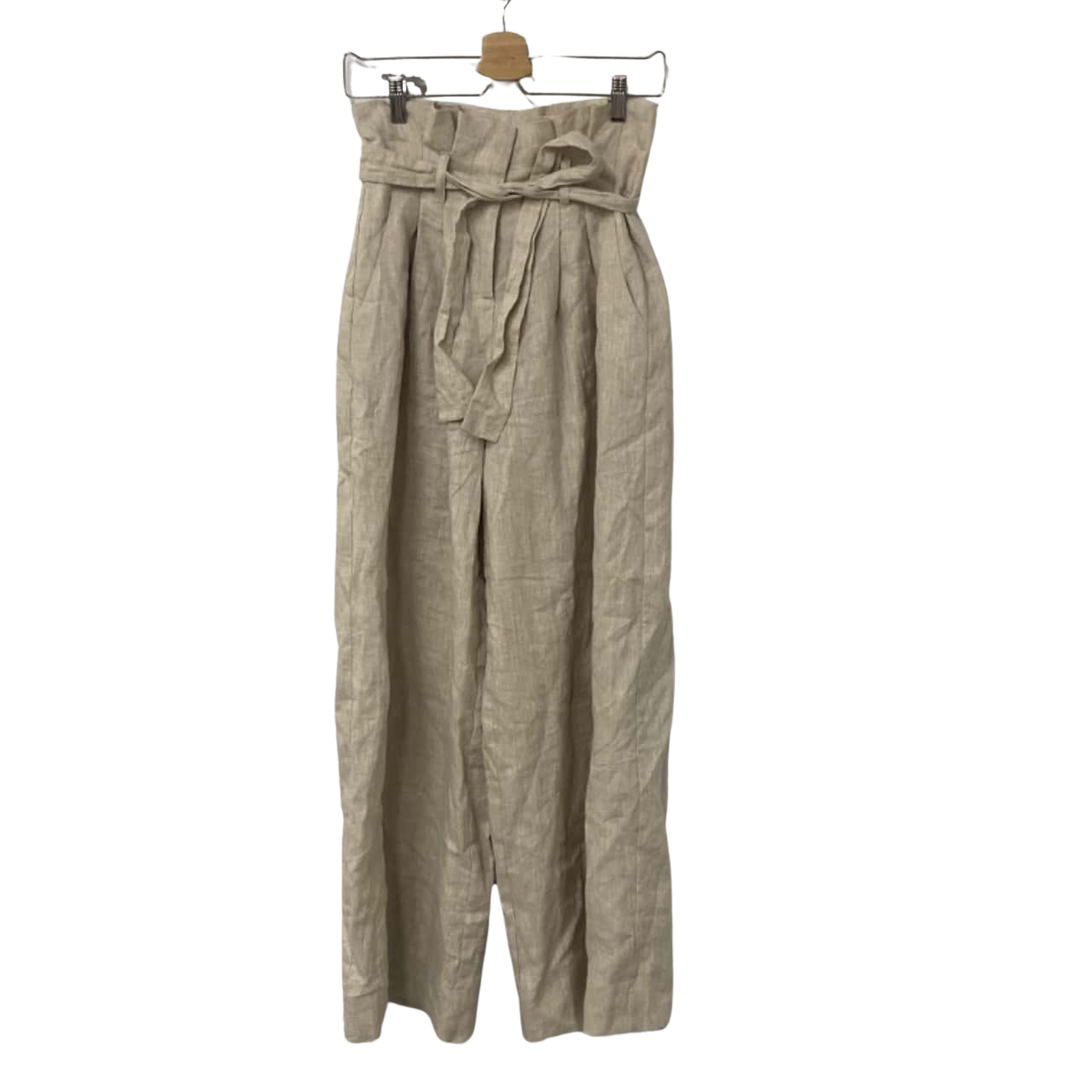 Plus Size Women's Wide Leg Pants Beige Linen