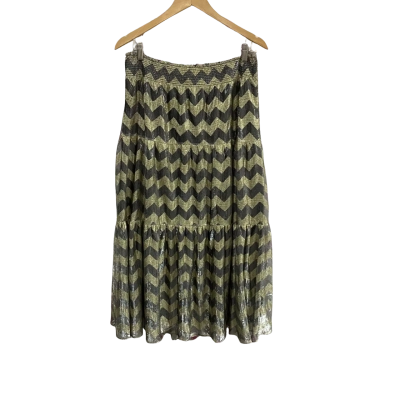 French Connection Womens  Size 14 Chevron Tiered Midi Skirt Silver Multi