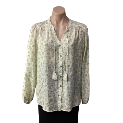 All About Eve Womens Size 8 Green / Burnt Orange / Yellow Floral Button up Long Sleeve Top 