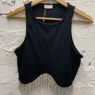 Rumor Womens  Size 12 KNITTED DIAMANTE Tank Top Black  