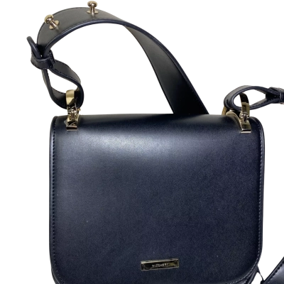 Witchery black leather shoulder bag features a foldover top with gold-tone hardware.