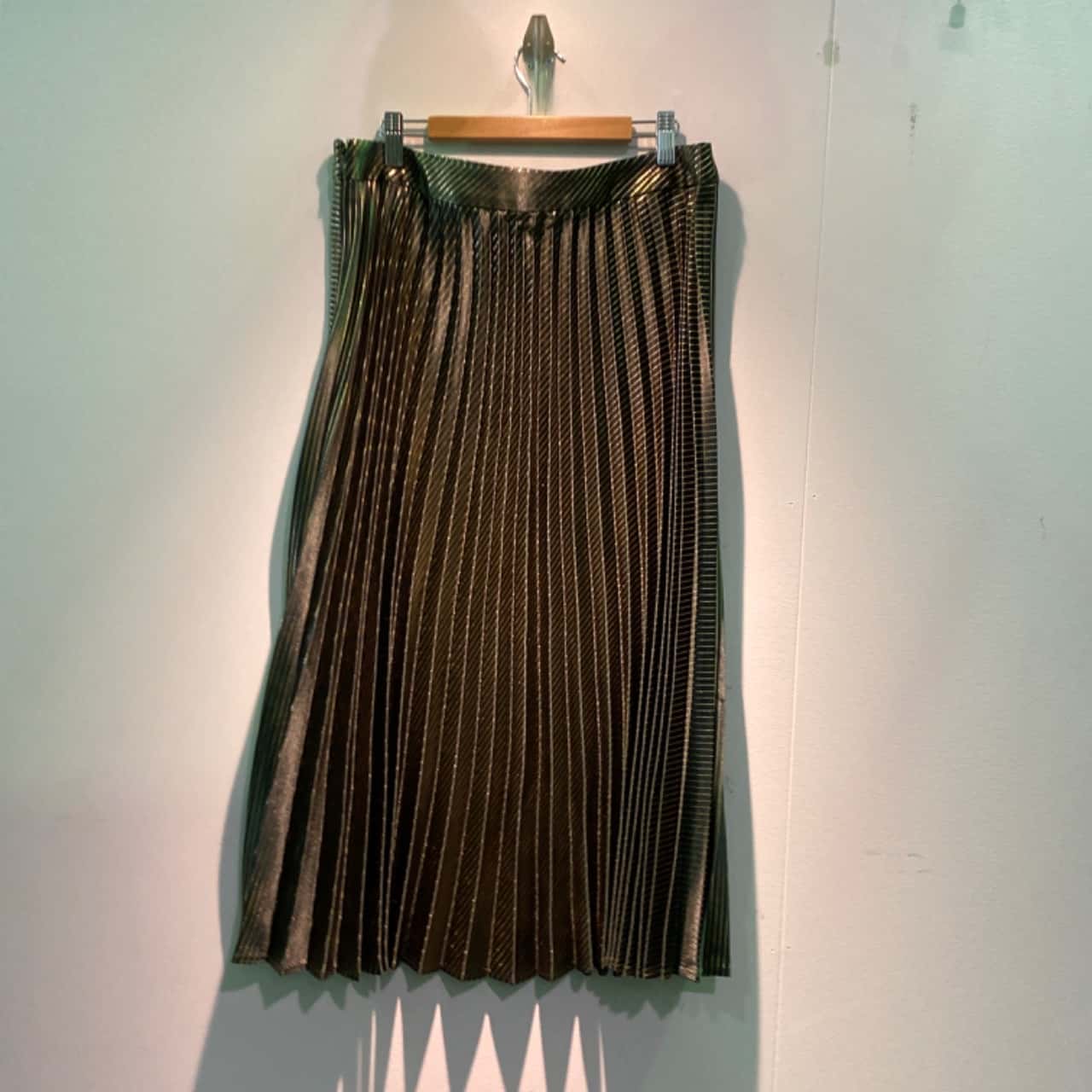 Wayne Cooper Womens Size 14 A-Line / Pleated Gold / Green / Pinstripe (s)