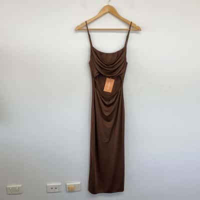 Thatssofetch Brown Cut Out Bodycon Maxi Dress Size 10