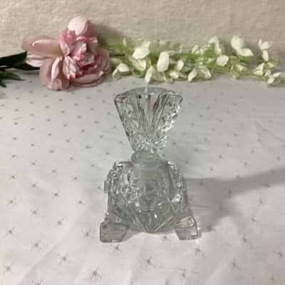 Vintage Decorative Czech Hand-cut Crystal Footed Perfume Bottle with Stopper