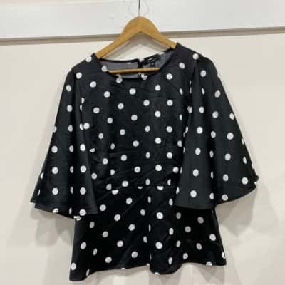 Portmans Womens  Size 16 3/4 Sleeve Top Black  / Polka Dot / White 