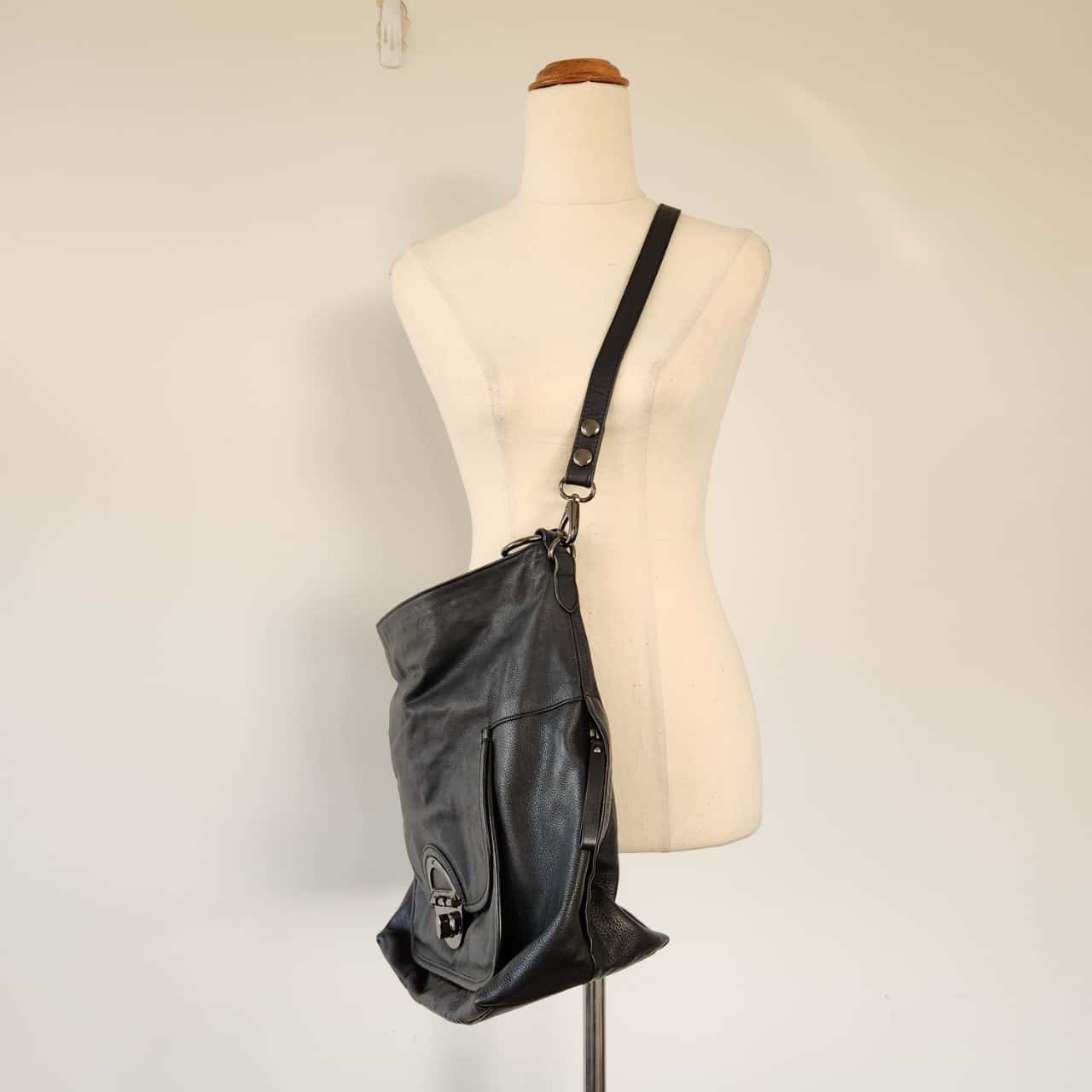 Microfiber Leather Hobo Bag - Black