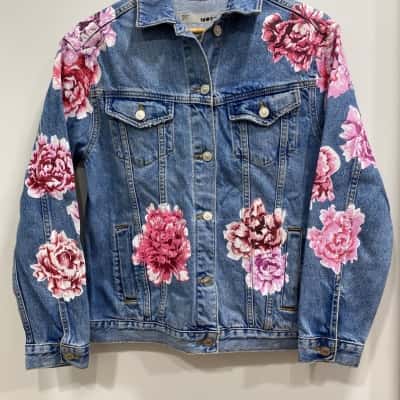 Topshop Womens  Size 6 Denim Jacket Blue / Floral 