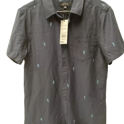 Mens kenji  navy blue short sleeve shirt new size L
