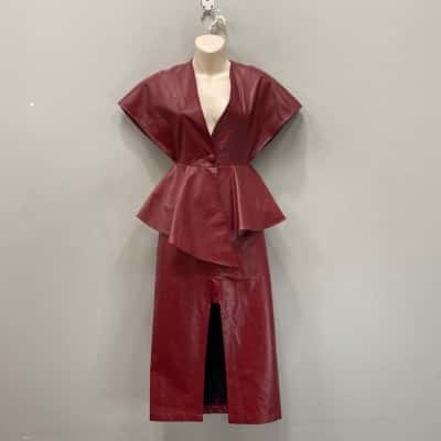 Nerazzurri Womens  Top & Skirt Ser Size S Maroon Man made leather 