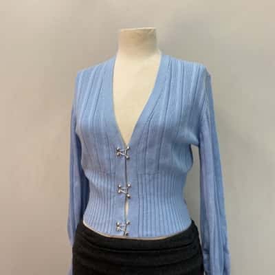 Dazie Womens  Size M Stretch knit Cardigan Baby Blue 