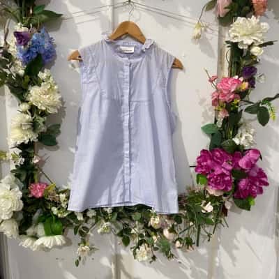 Karen by Simonsen Womens  Size 12 Button Up Sleeveless Top Blue 