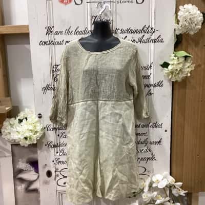  HOLIDAY BRAND! STUNNING LINEN BLEND! NWOT SHORT SLEEVE LONGLINE SHIRT/DRESS! Womens  Size L Short Sleeve Shirt Beige 