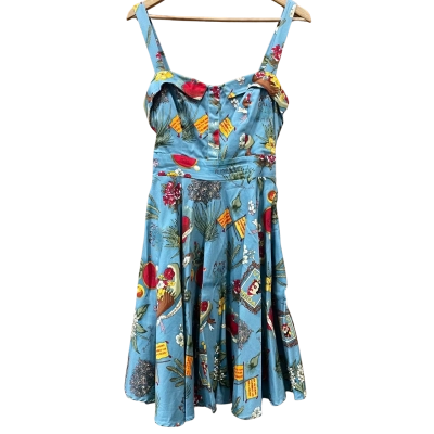 Grace Karin Teal Frida Kahlo Floral Print Party Dress