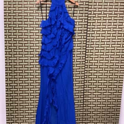 NWT RRP $259.99 SHEIKE Simone Maxi Dress Women's Size 10 Halter Neck Cobalt blue ruffled 