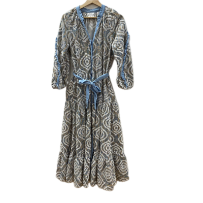 Once/Was Womens Dress Size 1 Blue / Multicoloured / Natural / White Wrap Dress with Paisley and Broderie Anglaise Details