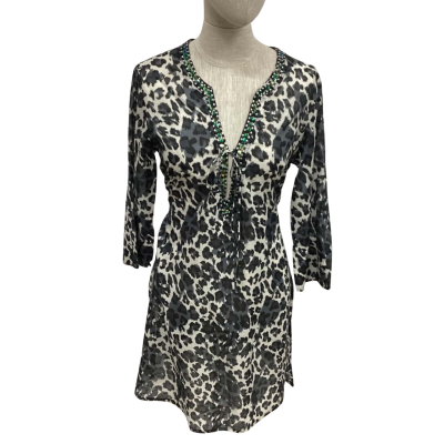 MOZAIC -  Womens  Size S Cotton Tunic Dress - Black - Leopard