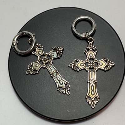 Gothic Style Cross Hoop Closure Earrings 