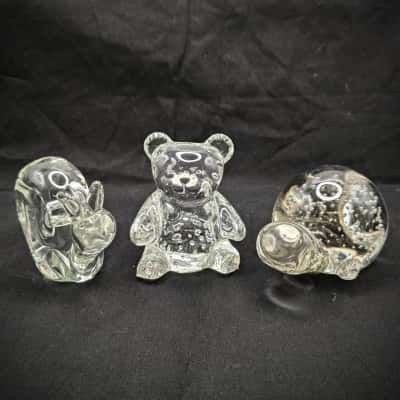 Small Solid Glass Figurines - Snail, Teddy Bear & Turtle Total Weight 850g  (office)