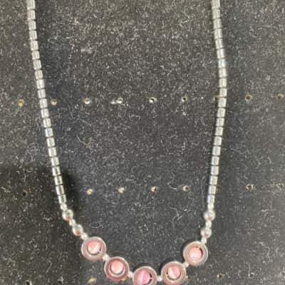  Women’s vintage hematite and pink cat’s eyes bead  Necklace 