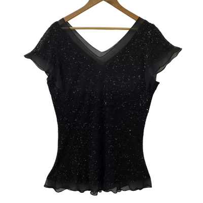 Eve Hunter Size 18 Black Beaded V-Neck Top 