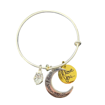 Silver and Gold Tone I Love You to the Moon and Back Bangle 