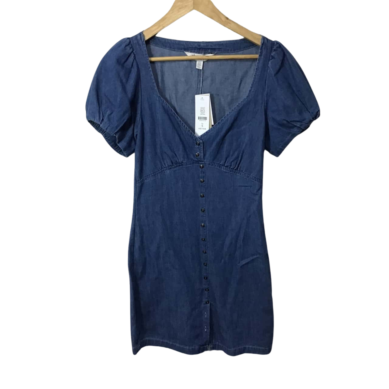 Forever New Womens Size 6 Blue Denim Button up Short Sleeve Mini Dress