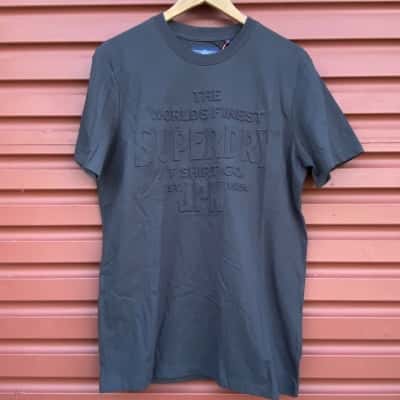 Superdry Mens Size M Charcoal Grey Embossed T-Shirt