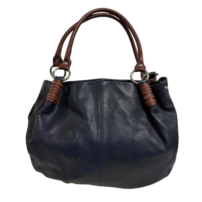 ITALY Navy Blue and Brown Leather Handbag