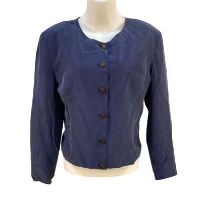 Tie Rack Womens Size M Silk Blazer Navy Blue 