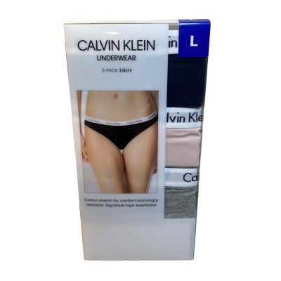 Calvin Klein Womens Underwear 3-Pack Bikini Size L Dark Blue/Cream/Grey 