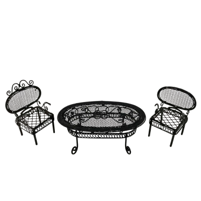 Miniature Black Metal Chairs & Table Set