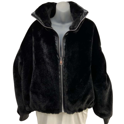 Decjuba - Womens Aurora Faux Fur Bomber Jacket in Black - Size 12