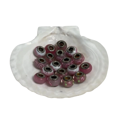 Lot of 18 x Sterling Silver (925) and Pandora-Like Glass Charm Beads (44 grams)