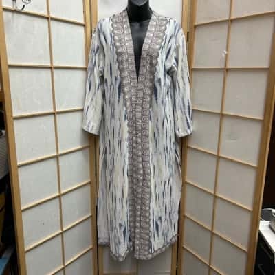 MIA Women's  Size 10 Open Jacket / Maxi Length Multicoloured / Navy Blue / Pattern / White  RRP:$68.00